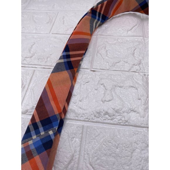 Skinny Tie Madness Mens Plaid Necktie Officer Orange Slim Fit Cotton Tie SKM2128 - Picture 6 of 12